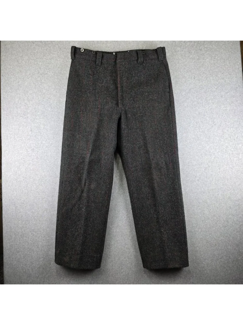 Woolrich Wool Trousers Mens 38x32 Gray Tweed Red Windowpane USA Made Vintage